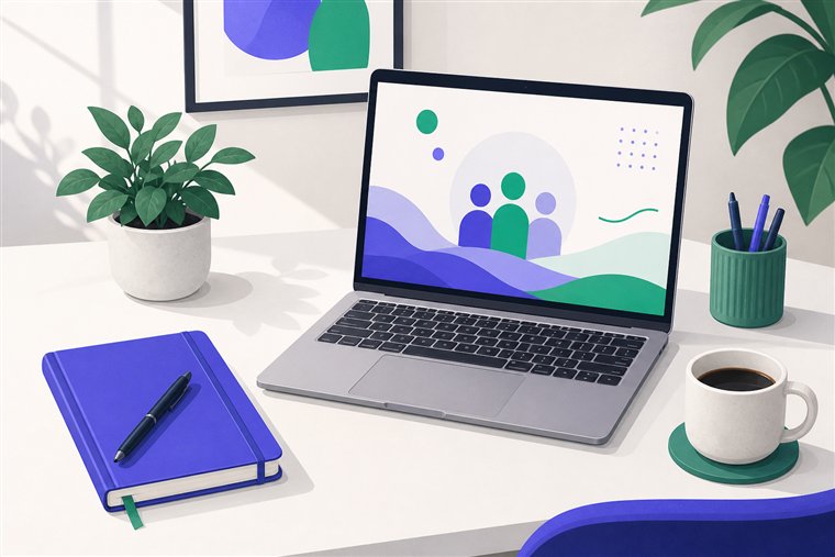 Bureau avec ordinateur portable et carnet de notes